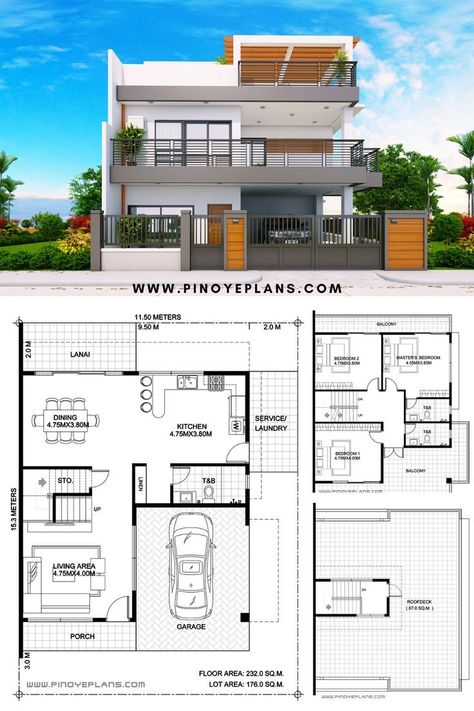 2 Storey Apartment Design, Two Storey House Plans, Exclusive House Plan, Modern Contemporary House Plans, Open Floor House Plans, Two Story House Design, Modern Floor Plans, Little House Plans, Pool House Plans