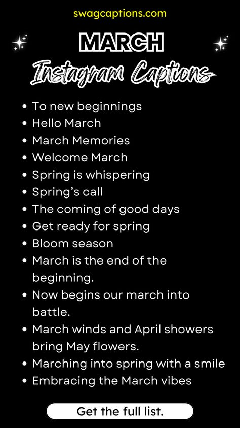 March Dump Captions For Instagram, March Instagram Posts, March Captions For Instagram, March Captions, Memories Caption, Best Instagram Captions, March Quotes, Good Insta Captions, Business English