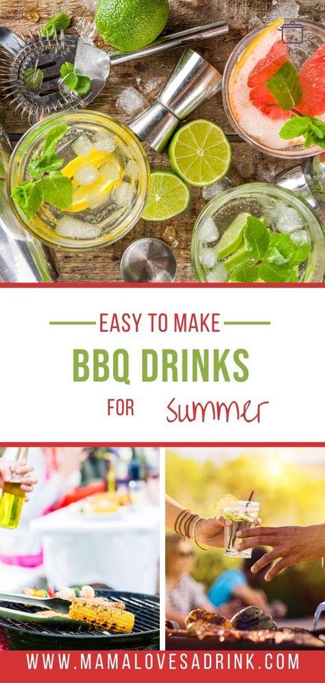 Easy to make, delicious BBQ drink recipes perfect for your grilling party Mocktails Pregnancy, Summer Party Cocktails, Strawberry Mocktail Recipe, Bellini Cocktail Recipes, Dinner Party Drinks, Grilling Party, Mojito Recipe Classic, Bbq Drinks, Alcohol Free Cocktails