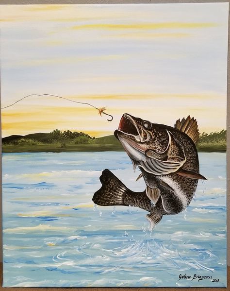 Walleye Painting Acrylic, Walleye Painting, Walleye Drawing, Walleye Art, Dollar Painting, Fishing Painting, Minnesota Art, Canvas Painting Projects, Fish Craft