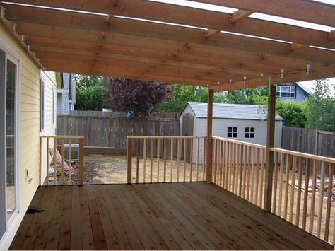 Making Deck Covers for your Decks will just be great - Decorifusta Diy Covered Deck, Deck Options, Covered Deck Designs, Decks Ideas, Diy Patio Ideas, Deck Roof, Diy Patio Cover, Deck Awnings, Outdoor Living Deck