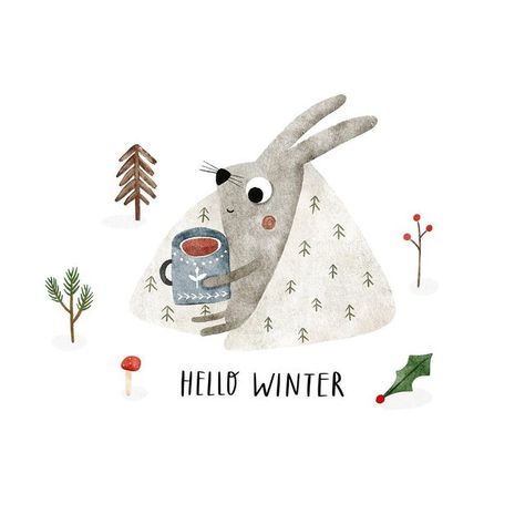 Hello Winter Illustration, Christmas Animals Illustration, Cute Winter Illustration, January Illustration, Cute Christmas Illustration, Winter Illustrations, Simple Christmas Cards, Winter Illustration, Cute Animal Illustration