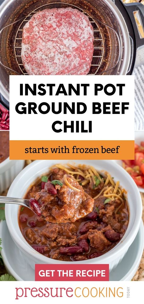 Instant Pot Chili Frozen Ground Beef, Frozen Ground Beef Instant Pot Recipes, Frozen Ground Beef Recipes, Beef Pressure Cooker Recipes, Frozen Ground Beef Instant Pot, Instant Pot Frozen Ground Beef, Hamburger Chili Recipe, Ground Beef Instant Pot Recipes, Instant Pot Chili