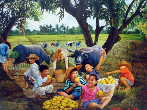 BUKID PAINTING | dante hipolito | Flickr Filipino Painting, Philippine Traditions, Farmer Painting, Scene Writing, Neutral Nursery Art, Filipino Art, Philippine Art, Philippines Culture, Scene Drawing