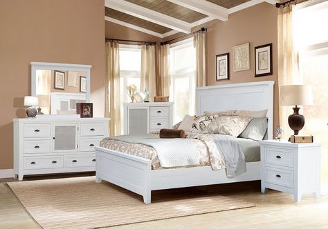 Brookfield Panel Bedroom Set (Vintage White) Low Profile Bedroom, Adult Bedroom Furniture, White Mansion, Platform Bedroom, Platform Bedroom Sets, Storage Bedroom, Dovetail Joints, Queen Panel Beds, Bassett Furniture