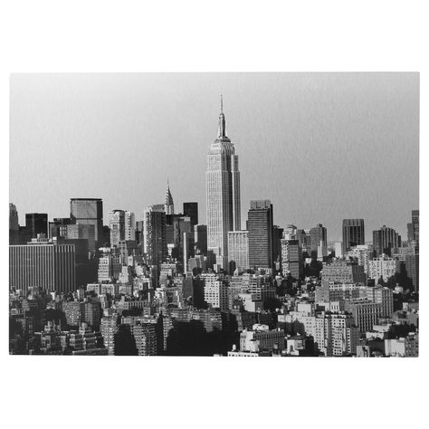 KOPPARFALL picture, city skyline, 27 ½x19 ¼ ". Decorate with pictures that both stand out and blend in. On KOPPARFALL the motif is printed on a metal surface. It creates a 3D-like effect that looks great on any wall. Base material: Polyethylene. Peter Adams, Ikea Pictures, Room Revamp, Nyc Apt, Ikea Ireland, Entryway Inspiration, Apt Ideas, Architecture Concept Diagram, Aluminum Railing