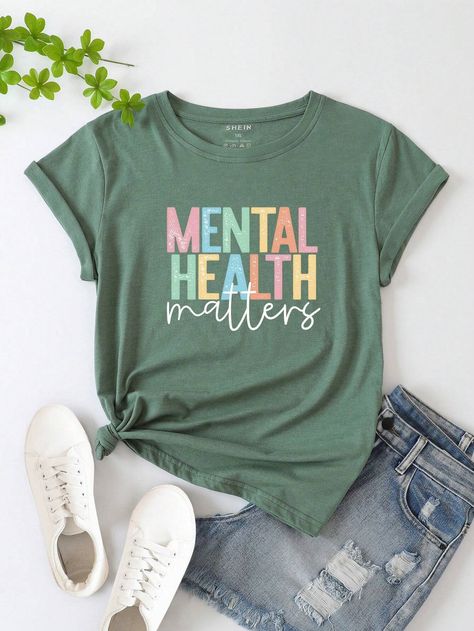 Plus Letter Graphic Tee for Sale Australia| New Collection Online| SHEIN Australia Xmas Shirt Ideas, Slogan Graphic Tee, Xmas Shirts, Plus Size Shorts, Mental Health Matters, Health Matters, Kids Beachwear, Plus Size T Shirts, Plus Size Tops