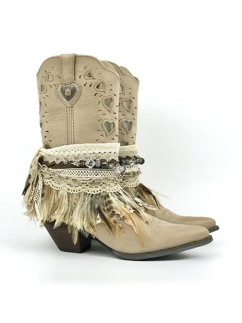 La Caprichosa boot is for women who make a statement. The styles feminine lace, gems and fringe are the ideal complements to its intricate rope and belts. Built upon a brown leather NEW boots, its a timeless, chic design not to be forgotten. Size 9M, fits true to size and ready to ship. Easy Crochet Tote Bag, Boots Diy, Cowgirl Accessories, Cowgirl Bling, Boot Toppers, Boot Bling, Boho Boots, Handcrafted Boots, Wedding Boots