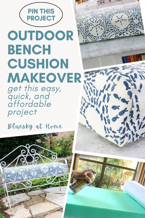 Easy and Quick Way to Recover an Outdoor Bench Cushion. Say goodbye to worn-out outdoor cushions and hello to a refreshed look! Explore our quick and easy method for updating your bench cushions, This project is perfect for busy DIYers seeking a stylish outdoor update. Learn this cost-effective method, unleash your creativity, and revitalize your patio or garden seating area today Simple Diy Bench, Diy Bench Cushion, Diy Cushion Covers, Patio Entertaining, Outdoor Bench Cushion, Garden Seating Area, Backyard Seating Area, Antique Bench, Cushions To Make