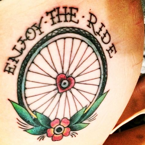 Bike Wheel by Evan Lindemann Electric Tattoo Asbury Park NJ Rider Tattoo, Tattoo Bike, Cycling Tattoo, Hot Rod Tattoo, Jungle Tattoo, Sister Tattoo Designs, Wheel Tattoo, Electric Tattoo, Bicycle Tattoo