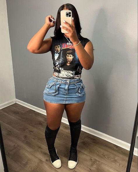 #pretty #fashion #style #spring #summer #ootd #outfit. https://whispers-in-the-wind.com/sunny-style-essentials-your-ultimate-guide-to-perfecting-summer-outfits/?sun Jean Shorts Outfit Dressy, Jean Skirt Outfits Black Women, Black Jean Shorts Outfit, September Ideas, Mirror Flicks, Fly Fits, 90s Inspired Outfits, Style Essentials, Trendy Outfits Winter