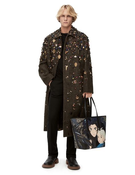 Loewe Howls Moving Castle Coat, Howls Room, Embellished Coat, Long Coat Outfit, Sparkly Scarf, Embroidery Men, Magical Room, Luxury Clothing Brands, Howl's Moving Castle