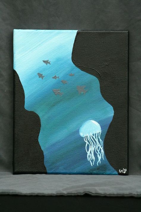 Ocean Serenity - Acrylic on Stretched Canvas Art Sketches Acrylic, Canvas Ideas Aesthetic Easy, Water Related Drawings, Art Ideas Easy Painting, A3 Painting Ideas, Cold Colors Painting, Things To Paint When Bored, Ocean Painting Ideas On Canvas, Canva Paint Ideas