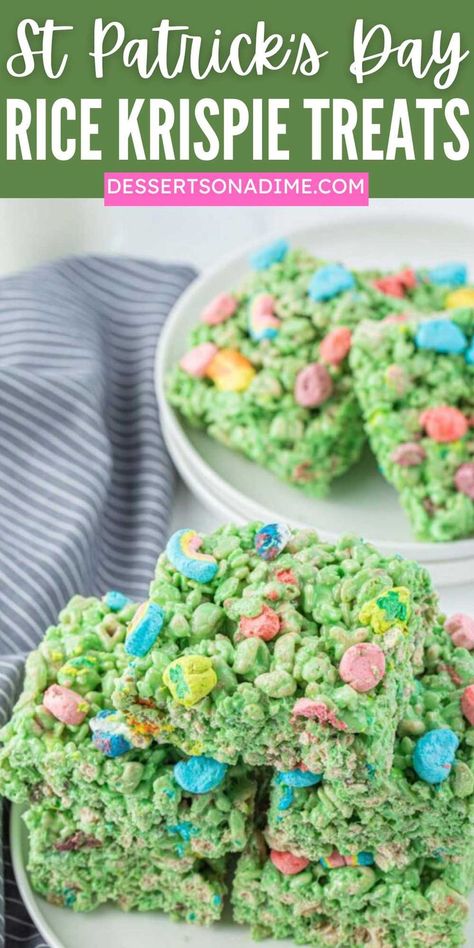 Lucky Charms Recipes, Green Rice Krispie Treats, Homemade Rice Krispies, St Patricks Food, Lucky Charms Treats, Rice Krispie Treats Recipe, Rice Krispie Bars, Homemade Rice Krispies Treats, Lucky Charms Marshmallows