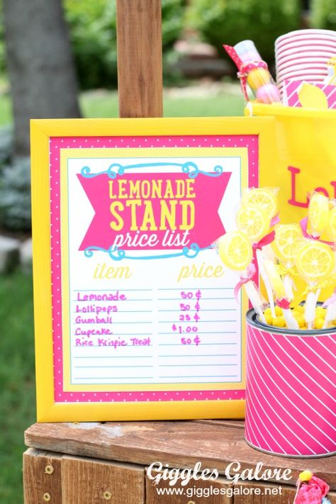 10 Tips for a Successful Lemonade Stand - Giggles Galore Lemonade Stand Price List, Lemonade Stand Prices, Lemonade Stand Ideas For Kids, Lemonade Stand Poster, Lemonade Stand Printables, Lemonade Menu, Lemonade Stand Ideas, Lemon Stand, Kids Lemonade Stands