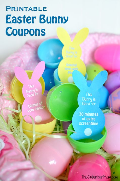 Kids love redeeming these printable Easter Bunny coupons for special family time. Easy Easter Egg fillers and Easter basket ideas. Egg Fillers, Easter Egg Fillers, Easter Egg Ornaments, Easter Basket Ideas, Easter Games, Easter Printables Free, Easter Printables, Easter Time, Easter Activities