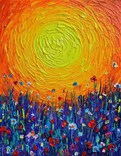 Meadow Sunset, Sunset Abstract, Arte Van Gogh, Happy Paintings, Paint By Numbers, Flower Art Painting, Art Inspiration Painting, Diy Art Painting, Diy Canvas Art