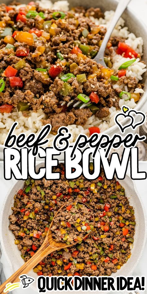 Enjoy a savory Beef Bowl made from scratch with tender ground beef, colorful bell peppers, and flavorful sauce. Quick, easy, and perfect for any meal! Beef And Peppers Rice Bowl, Ground Beef Peppers Rice, Ground Beef And Pepper Rice Bowl, Beef And Pepper Rice Bowl Recipe, Ground Beef And Pepper Rice Bowls, Beef Pepper Rice Bowl, Ground Beef And Bell Pepper Recipes, Ground Beef Bell Pepper Recipes, Chinese Ground Beef Recipes