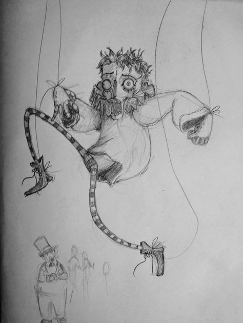 Clown Puppet Drawing, Puppet Art Drawing, Puppet Master Drawing, Puppet Sketch, Scary Puppet, Puppet Illustration, Jester Character, Cardboard Door, Puppet Clown