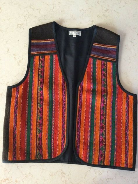 Gorgeous vintage Bolivian textile wool vest,  made with Aguayo manta, size M Wool Vest, Bolivia, Online Marketplace, Sleeveless Top, Top Brands, Textiles, Collectibles, Electronics, Wool