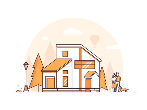 Buildings Sketch Architecture, Museum Architect, Adobe Illustrator Art, Illustration House, Old Lanterns, Background Orange, Architecture Elevation, Black And White Comics, House Cottage