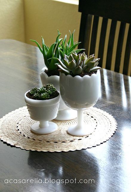 succulents in thrifted milk glass, flowers, gardening, home decor, repurposing upcycling, succulents Milk Glass Decor, Milk Glass Collection, Succulent Garden Diy, Vivarium, Diy Centerpieces, Cactus Y Suculentas, Succulent Plants, Succulents Diy, Succulents Garden