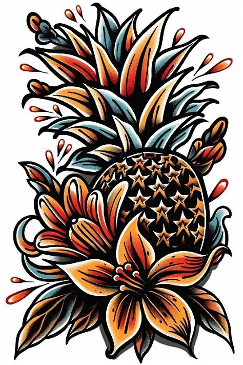 Tattoo idea: tattoo sketch Pineapple  black and whi 1 Pineapple Skull Tattoo, Pineapple Sketch, Pineapple Skull, Pineapple Tattoo, Oni Demon, Idea Tattoo, New Tattoo Designs, Tattoo Sleeves, 3d Tattoos