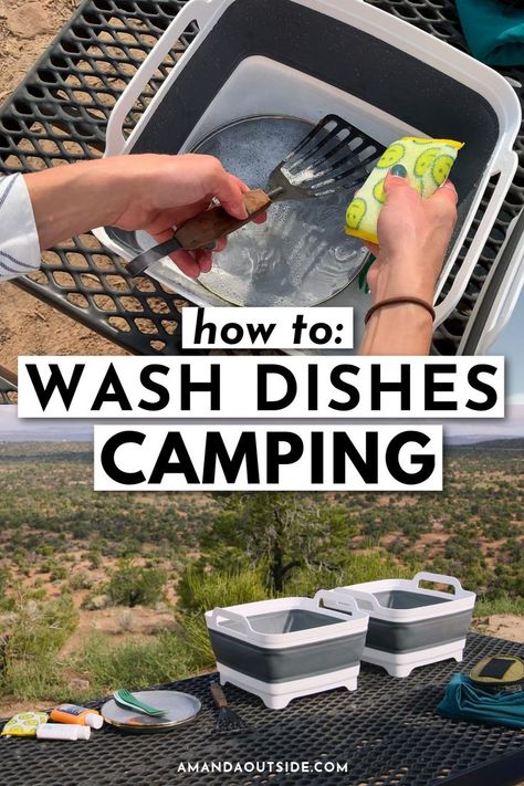 Ever wonder how to wash dishes while camping? This step-by-step video tutorial shows you all the supplies you'll need and exactly how to clean your dishes quickly and easily while camping. With these camping tips, you'll be done cleaning in no time. Let's get started! Camping Wash Station, Tent Camp Set Up Ideas, Biodegradable Soap, Camping Diy Projects, Camping Sink, Camp Recipes, Sanitation Stations, Survival List, Camping Dishes