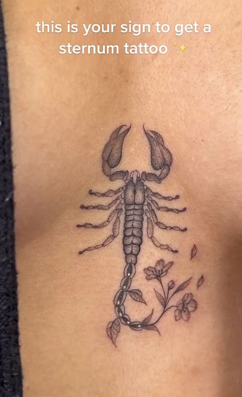 Scorpion Tattoo Sternum, Sternum Scorpion Tattoo, Scorpion Spine Tattoo, Animal Sternum Tattoo, Scorpio Spine Tattoo, Scorpion Sternum Tattoo, Back Neck Tattoos Women, Scorpion Back Tattoo, Sternum Tattoo Women Unique