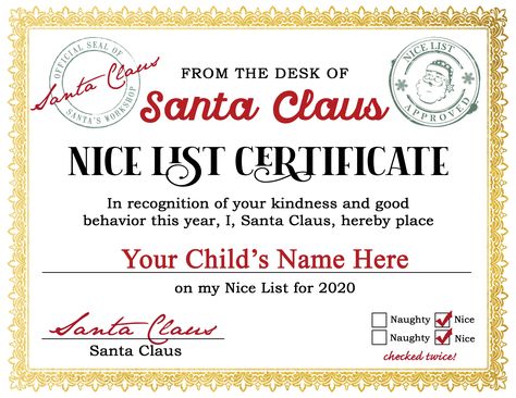 Santa's official Nice List is here! Deliver smiles this Christmas with this FREE printable Santa's Nice List certificate 13 more FREE Santa printables! Editable PDF file makes things quick and easy! Santa Claus Letterhead, Free Santa Letter Template, Santa Certificate, Elf Letters Printable, Free Printable Santa Letters, Free Printable Certificates, Santa Coloring Pages, Nice List Certificate, Santa Gift Tags