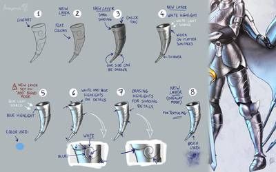 Metal Digital Art, Draw Metal, Metal Tutorial, Drawing Metal, Metal Drawing, Armor Drawing, Shading Drawing, Art Advice, Digital Painting Techniques