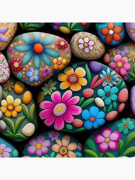 Painting Flowers On Rocks, Flowers Painted On Rocks, Flower Painted Rocks, Flower Rocks, Rock Projects, Rock Painting Flowers, Christmas Pebble Art, Painted Garden Rocks, Christmas Wallpaper Iphone Cute