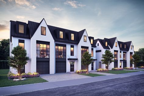 Town House Exterior Modern, 3 Story Multifamily, Condo Exterior Apartments, Townhome Exterior Design, Town Homes Exterior, Two Family House Plans Design, Condos Luxury Apartments Exterior, Luxury Townhouse Exterior, Modern Duplex Design Exterior