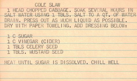 Vintage Cole Slaw Recipe Typed On Card Recipe With Apple Cider, Recipe With Apple, Written Recipes, Slaw Recipe, Cole Slaw, Handwritten Recipes, Slaw Recipes, Coleslaw Recipe, Grandmas Recipes