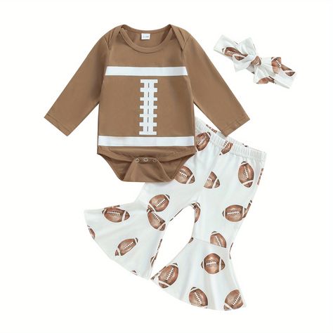 Faster shipping. Better service Fall Bell Bottoms Outfit, Fall Football Outfit, Girls Football Outfit, Bottoms Outfit, Football Onesie, Printed Bell Bottoms, Bell Bottoms Outfit, Baby Fall