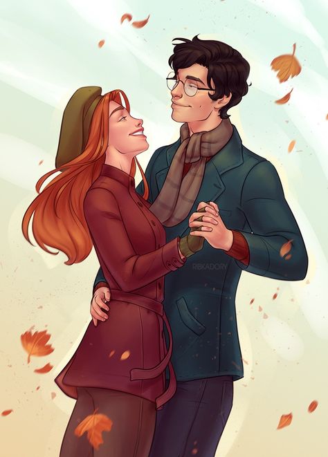 Lily and James Lily James Potter, Fanart Harry Potter, Couple Fanart, Hp Fanart, Art Harry Potter, Marauders Fan Art, Harry And Ginny, Harry Potter Illustrations, Lily Potter