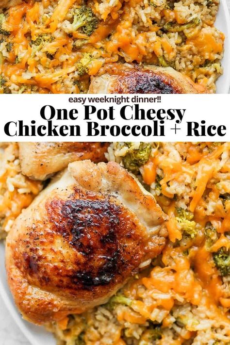 Cheesy Chicken Broccoli and Rice - a one pot dinner that is so easy to make! Perfect for an easy weeknight dinner! Kid-friendly! #cheesychickenbroccoliandrice #cheesychickenbroccoliandricebake #cheesychickenbroccoliandriceeasy #cheesychickenbroccoliandricerecipe #cheesychickenbroccolirice Tasty Tacos Recipe, Balsamic Chicken Thighs, Cheesy Chicken And Rice, Cheesy Chicken Rice, Cheesy Broccoli Rice, Cheese Broccoli, Rice Broccoli, Broccoli And Rice, Chicken Broccoli Rice