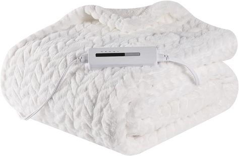 Heating Blanket, Heated Throw, White Throw Blanket, Fuzzy Blanket, Bathroom Redesign, Throw Blanket Size, White Heat, Gift Inspo, Winter Blankets