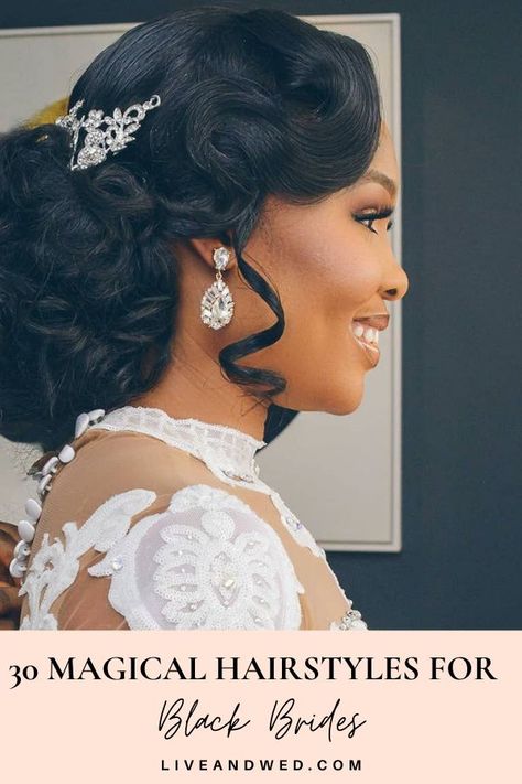 BLACK BRIDE? ARE YOU STILL LOOKING FOR THE PERFECT WEDDING HAIRSTYLE? Check out these 30 hairstyles for Black Brides - African Brides Find the inspiration for your bridal hairstyle in our post. Bridal Hairstyle Inspiration| Black Women Hairstyles | Engaged Black Brides| African Women| Bridal Hairstyles| Wedding Inspiration| Beauty Inspiration| #bridalhairstyle #hairstyleforblackwomen #blackbridehair #weddinghairstyle #naturalhair #blackbride #africanbride #weddinginspiration #blackhairstyles Black Bridal Hairstyles, Hairstyles For Black Brides, Messy Bridal Bun, Hairstyle For Engagement, Wedding Hairstyles For Black Women, African Wedding Hairstyles, Black Brides Hairstyles, Natural Hair Wedding, Black Brides