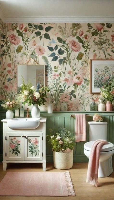 Girls Bathroom Ideas, La Apartment, Cute Bathroom Ideas, Cute Bathroom, Girl Bathrooms, Cozy Bathroom, Elegant Girls, Floral Bathroom, Elegant Girl