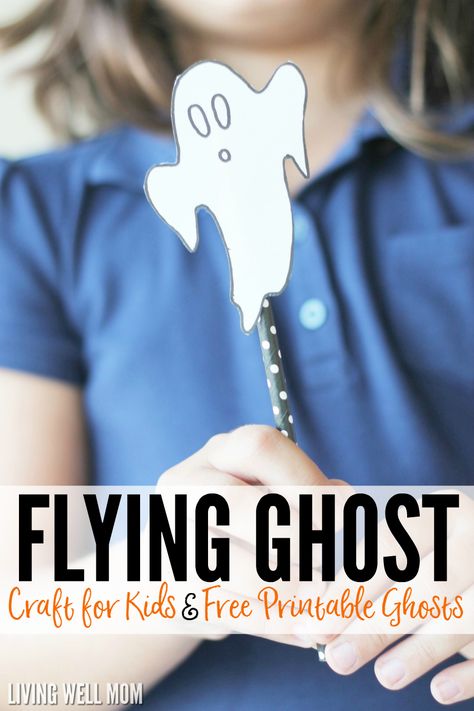 Flying ghosts are a quick and easy, no-mess Halloween activity for kids. Plus download a free ghost printable to make this craft even simpler! Flying Ghost Craft, Cheap Fall Crafts For Kids, Ghost Printable, Easy Halloween Craft, Steam Lessons, Flying Ghost, Spooky Games, Ghost Crafts, Homeschool Crafts