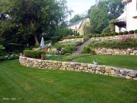 Sloped Backyard Landscaping, Terraced Landscaping, Terraced Backyard, Landscaping A Slope, Sloped Yard, Hillside Garden, Sloped Backyard, Stone Retaining Wall, Landscaping Retaining Walls