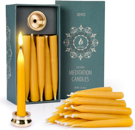 20 Minute Pure Beeswax Candles Meditation Candle Holder, Witches Candles, Japanese Candles, Tiny Candles, Boutique Packaging, Candle Boutique, Bee Wax Candles, Beeswax Taper Candles, Beeswax Tapers