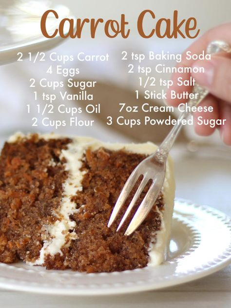 Carrot Cake Recipe with Cream Cheese Frosting - Recipes by Carina Carrot Cake Recipe Homemade, Carrot Cake Recipe Easy, Recipe With Cream Cheese, Fluffy Cake, Homemade Cake Recipes, Carrot Cake Recipe, Easy Baking Recipes Desserts, A Piece Of Cake, Cream Cheese Recipes