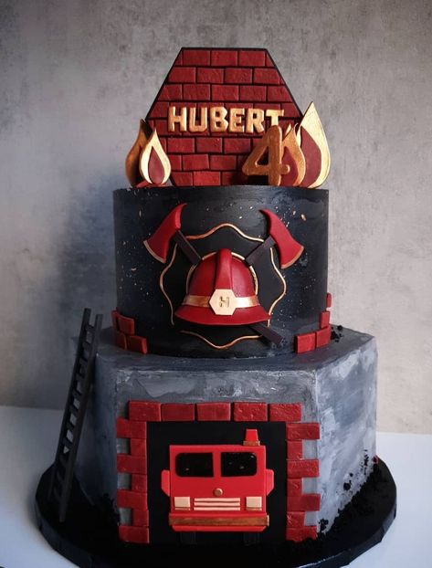 Fireman Cake For Men, Fireman Retirement Cake, Firefighter Cake For Men, Fire Station Cake, Firefighter Cakes, Firefighter Birthday Cakes, Firefighter Cake, Fire Engine Cake, Fire Fighter Cake