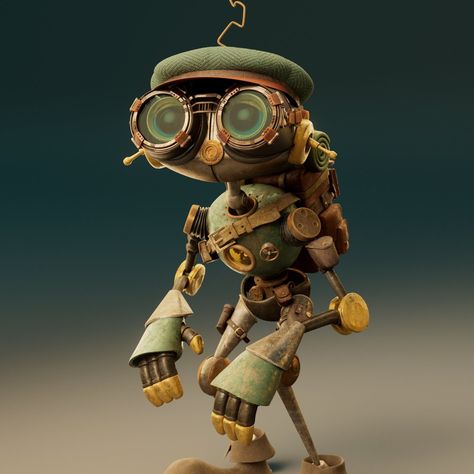 Mechanical Character, Clockpunk Robot, Wooden Robot Fantasy Art, Artificer Autognome, Dnd Homunculus, Autognome Character Art, Cute Steampunk Robot, Steampunk Robot Art, Magic Steampunk