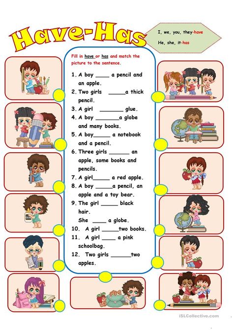 Verbs Esl, Verb To Have, Teach English To Kids, English Grammar For Kids, Grammar For Kids, English Teaching Materials, English Worksheet, Teaching English Grammar, English Grammar Worksheets