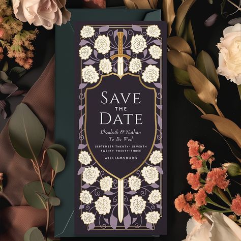 ⚔Sword & Shield Medieval Fantasy Save the Date Invitation⚔ Invite your wedding guests with this Royal Sword & Shield Medieval Fantasy Monogram design. This design is perfect for couples seeking a regal yet modern medieval fantasy aesthetic. Swipe to see the available colors. For more invitations and gifts our Zazzle shop #linkinbio #Zazzlemade #weddingstationery #weddinginvitation #weddingplanner #weddingplans #weddinginspiration #weddinginspo #elegantwedding #weddingtrends #weddingsuite ... Medieval Fantasy Aesthetic, Shield Medieval, Gothic Wedding Theme, Date Invitation, Party Stationery, Fantasy Wedding, Save The Date Card, Gothic Wedding, Fantasy Aesthetic