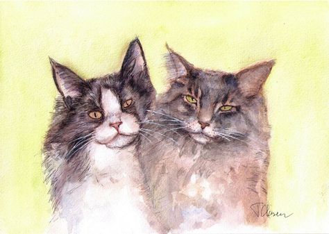 Cats in Art Three House, Amazing Toys, Cat Portrait Painting, Group Portrait, House Cats, Flower Artists, Custom Cat Portrait, Watercolor Pet Portraits, Three Cats