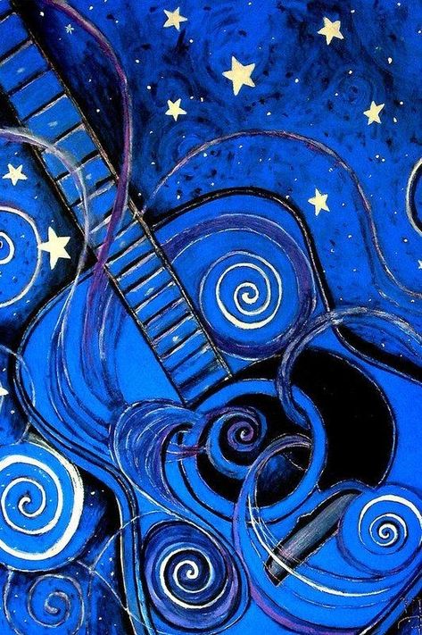 Blue Music, Blue Guitar, Shocking Blue, Rhapsody In Blue, Art Musical, Guitar Painting, Blues Guitar, Musical Art, Guitar Art